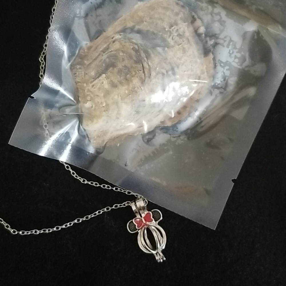 Minnie Mouse necklace and aahoya pearl in oyster